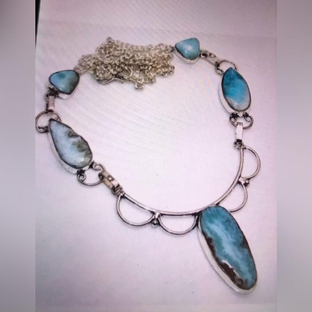 Larimar Stamped 925 Sterling Silver Necklace